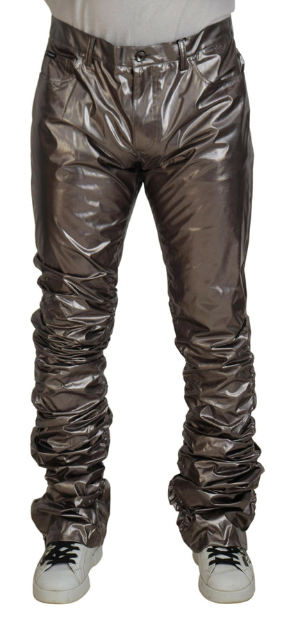 Pantalones elásticos de nailon metalizado plateado de Dolce & Gabbana