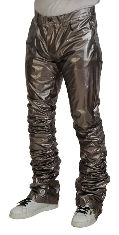Pantalones elásticos de nailon metalizado plateado de Dolce & Gabbana
