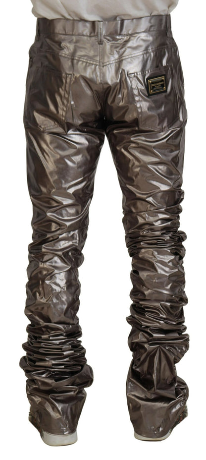 Pantalones elásticos de nailon metalizado plateado de Dolce & Gabbana