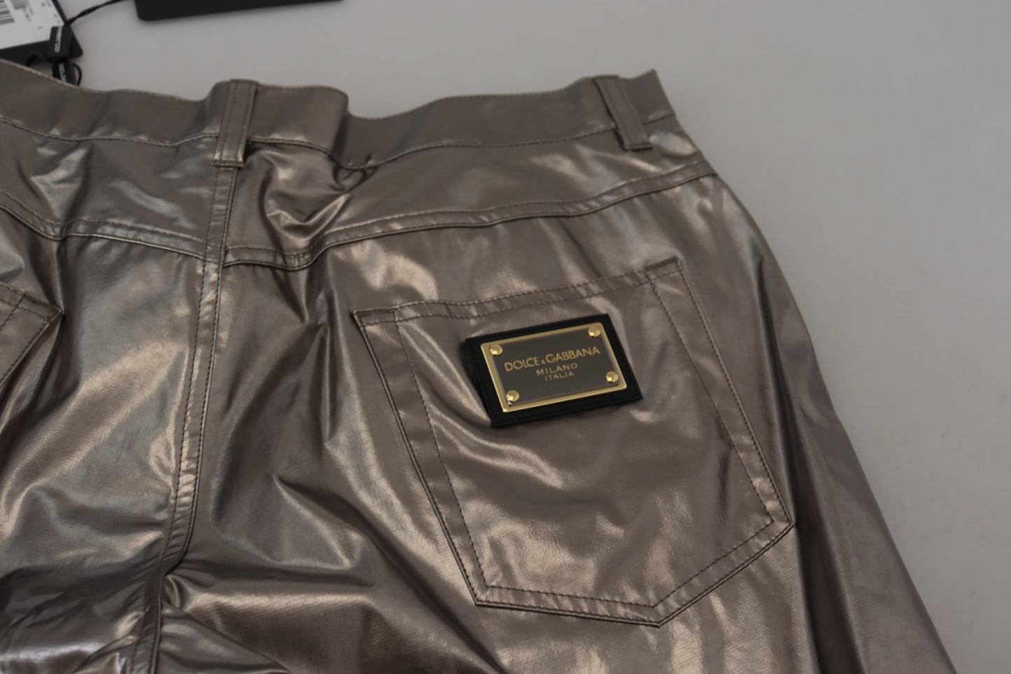Pantalones elásticos de nailon metalizado plateado de Dolce & Gabbana
