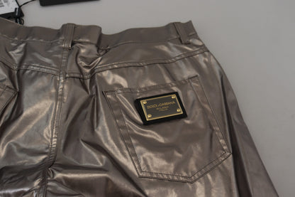 Pantalones elásticos de nailon metalizado plateado de Dolce & Gabbana