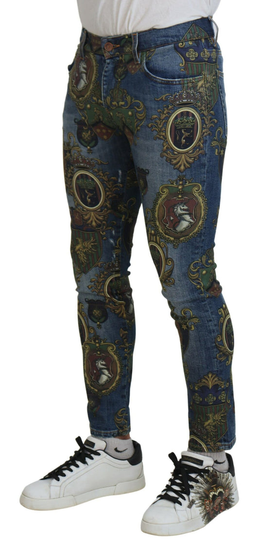 Jeans ajustados de algodón con estampado Medalla Azul de Dolce & Gabbana