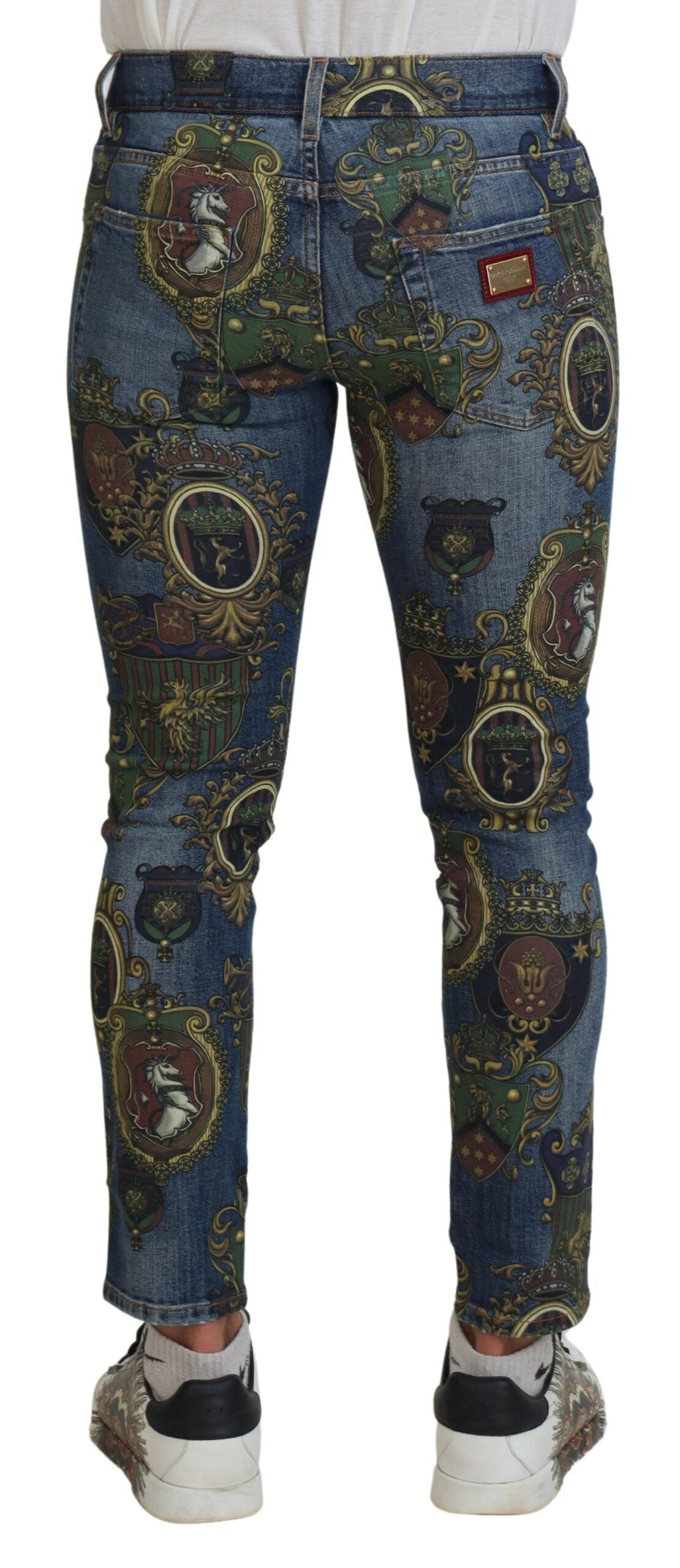 Jeans ajustados de algodón con estampado Medalla Azul de Dolce & Gabbana
