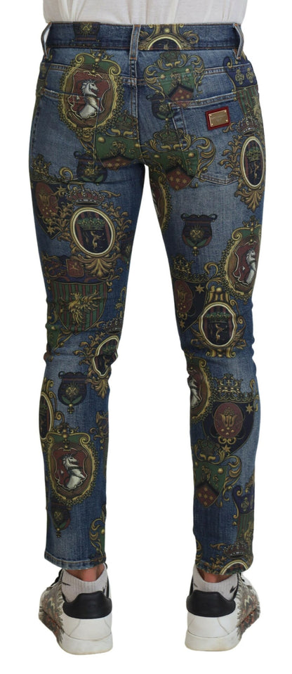 Jeans ajustados de algodón con estampado Medalla Azul de Dolce & Gabbana