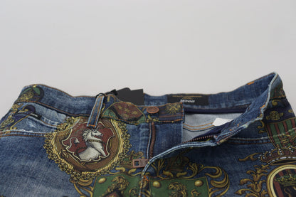 Jeans ajustados de algodón con estampado Medalla Azul de Dolce & Gabbana