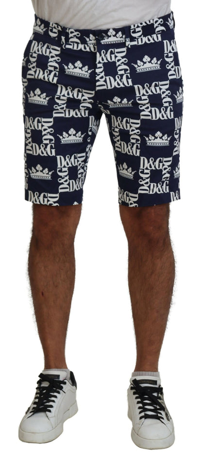 Shorts chinos de algodón con logo estampado en azul de Dolce & Gabbana