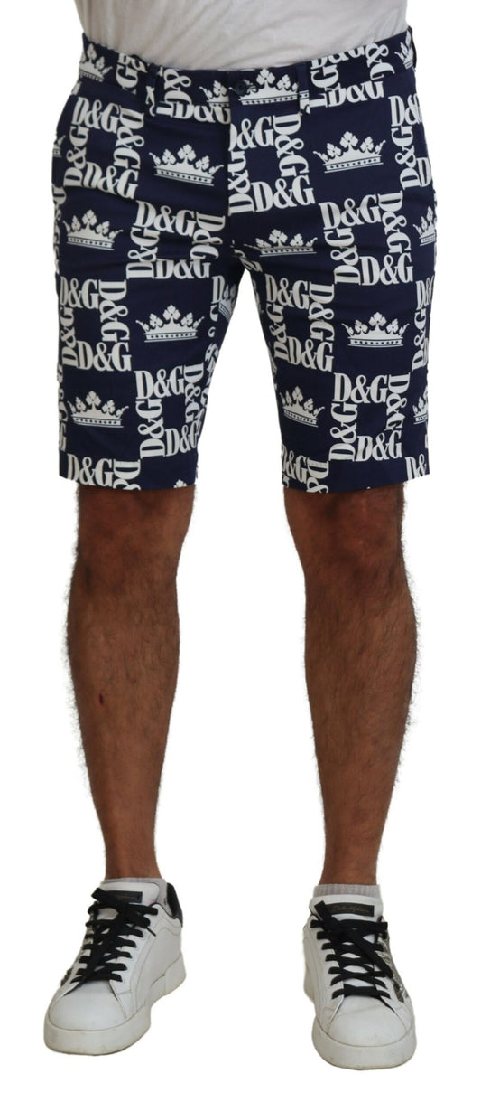 Shorts chinos de algodón con logo estampado en azul de Dolce & Gabbana