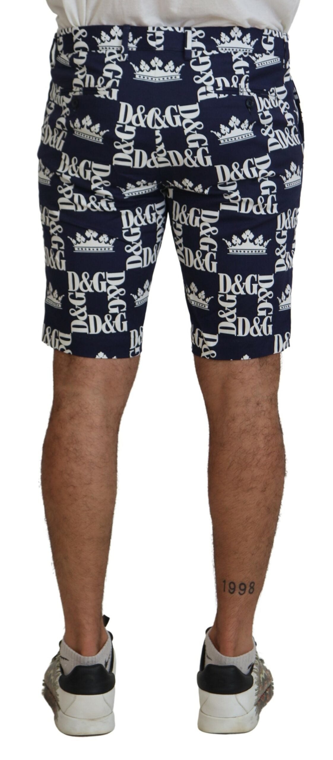 Shorts chinos de algodón con logo estampado en azul de Dolce & Gabbana