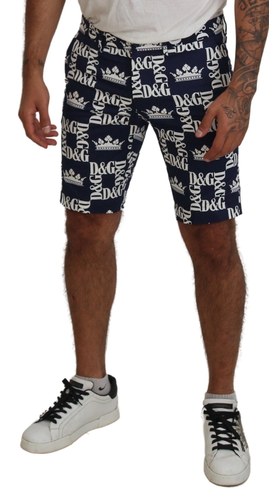 Shorts chinos de algodón con logo estampado en azul de Dolce & Gabbana