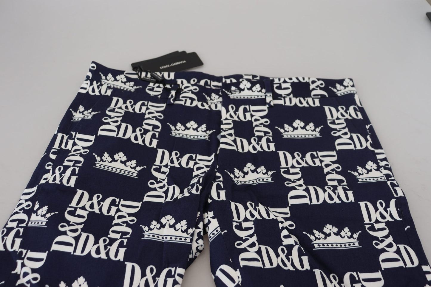 Shorts chinos de algodón con logo estampado en azul de Dolce & Gabbana