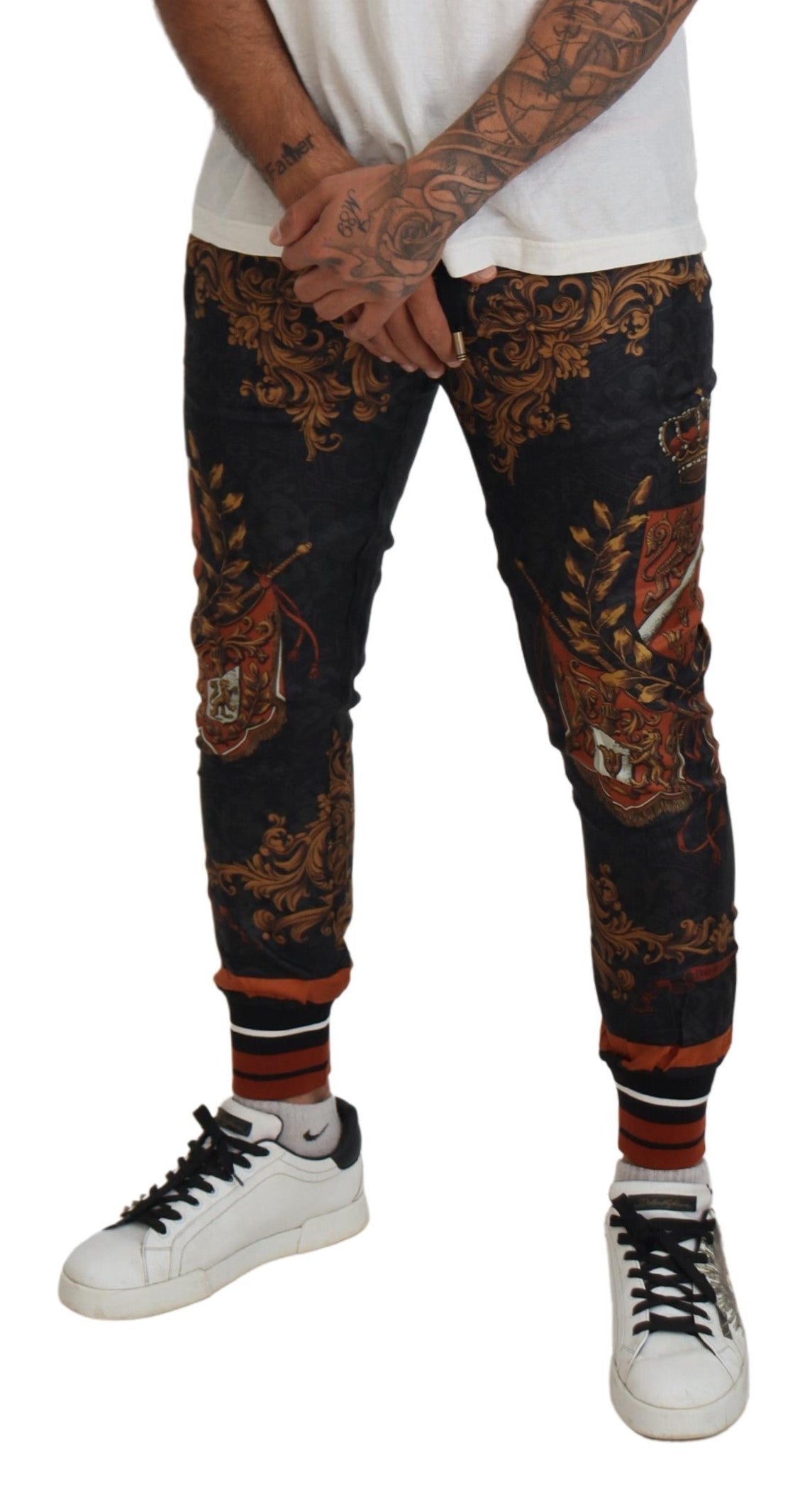Pantalones deportivos Dolce & Gabbana de seda gris con corona barroca