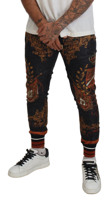 Pantalones deportivos Dolce & Gabbana de seda gris con corona barroca
