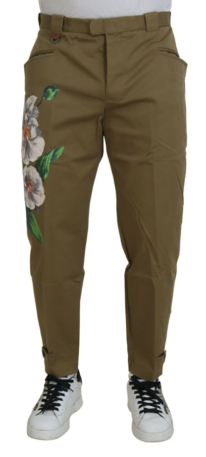 Pantalones chinos florales elásticos de algodón beige de Dolce & Gabbana
