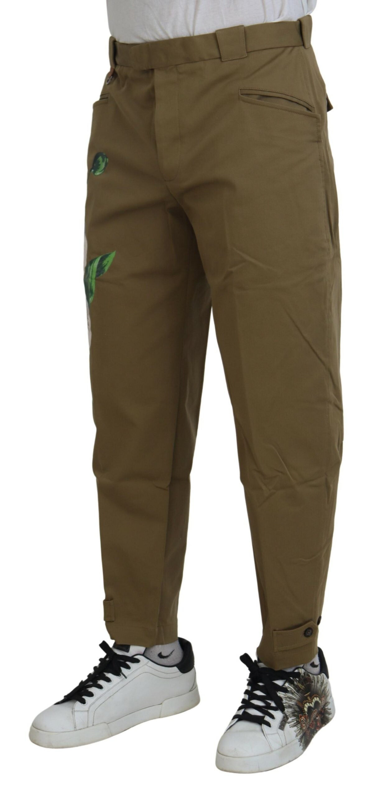 Pantalones chinos florales elásticos de algodón beige de Dolce & Gabbana