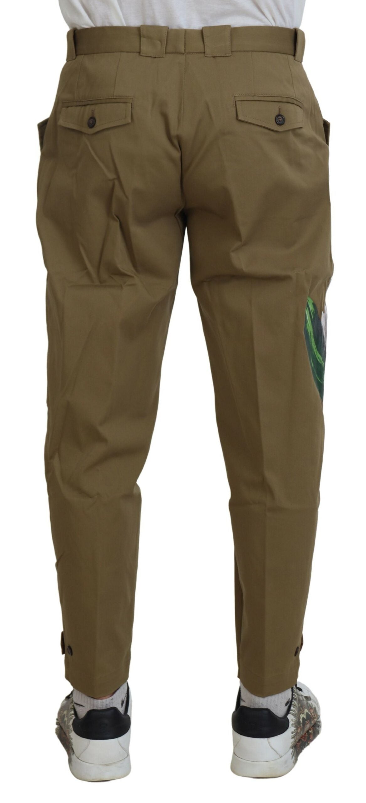 Pantalones chinos florales elásticos de algodón beige de Dolce & Gabbana