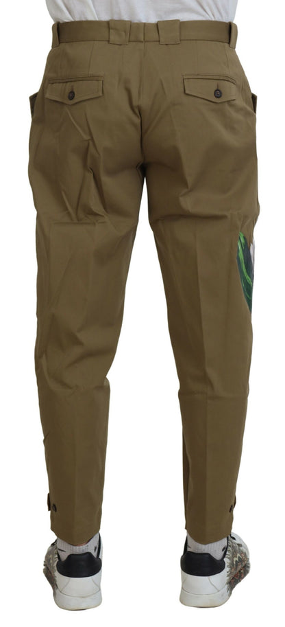 Pantalones chinos florales elásticos de algodón beige de Dolce & Gabbana