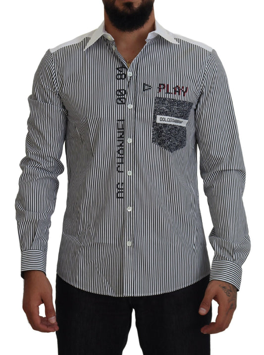 Camisa Dolce & Gabbana de rayas grises y blancas, corte slim fit
