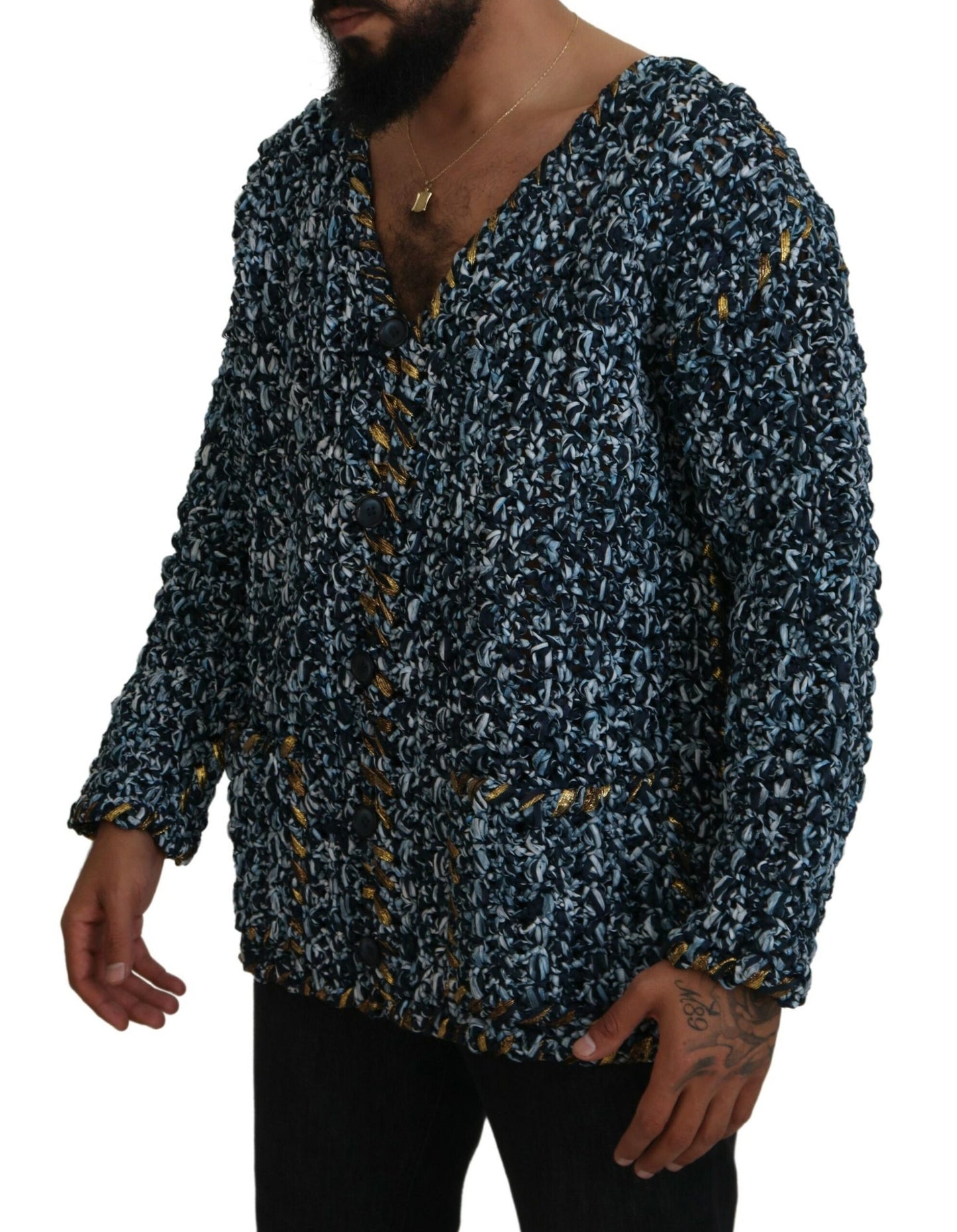 Cárdigan con botones azul de Dolce & Gabbana, jersey hecho a mano