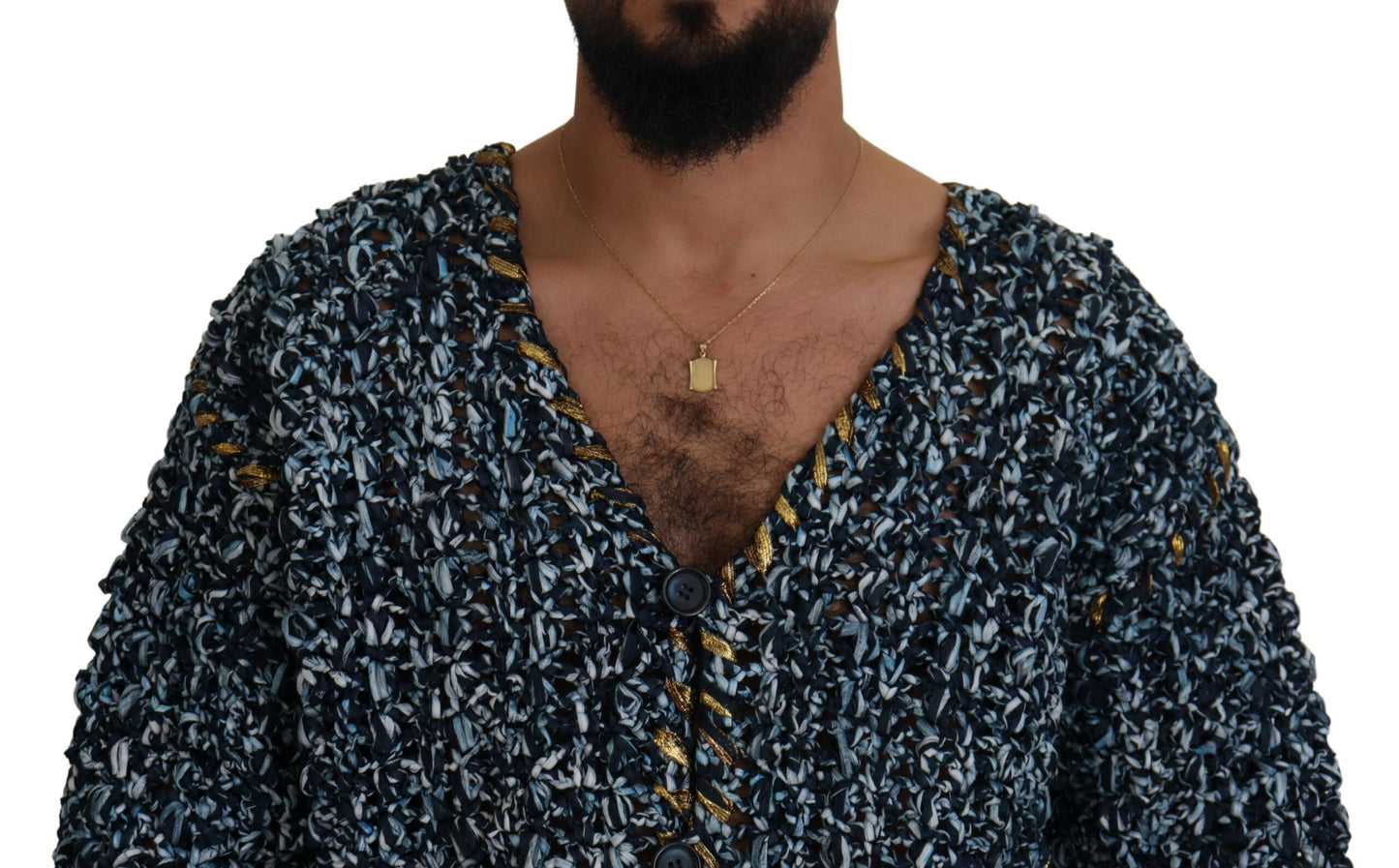 Cárdigan con botones azul de Dolce & Gabbana, jersey hecho a mano