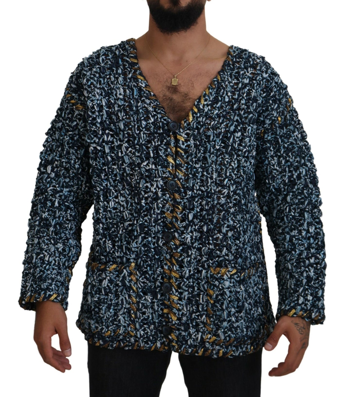 Cárdigan con botones azul de Dolce & Gabbana, jersey hecho a mano