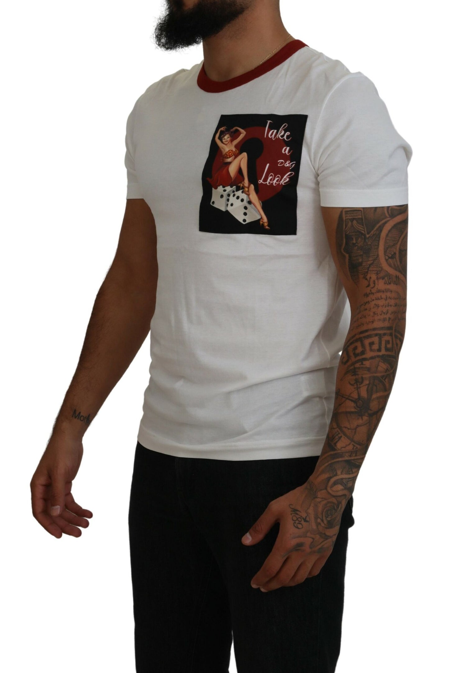Dolce & Gabbana Camiseta Blanca de Algodón con Cuello Redondo y Estampado del Logo