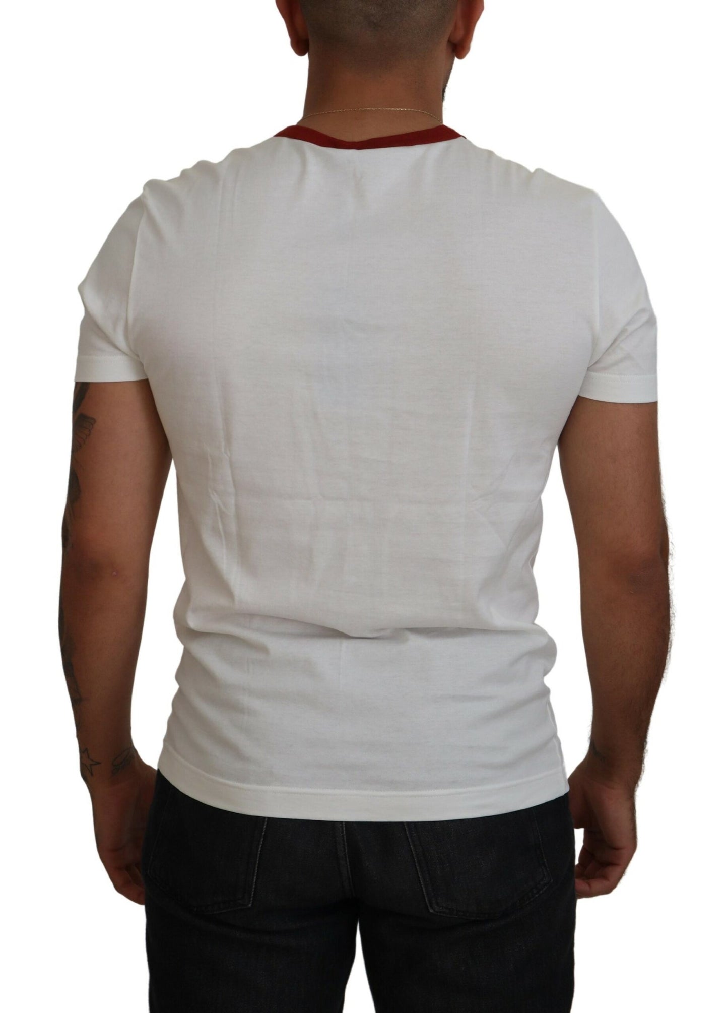 Dolce & Gabbana Camiseta Blanca de Algodón con Cuello Redondo y Estampado del Logo