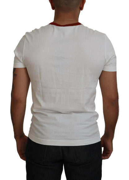 Dolce & Gabbana Camiseta Blanca de Algodón con Cuello Redondo y Estampado del Logo