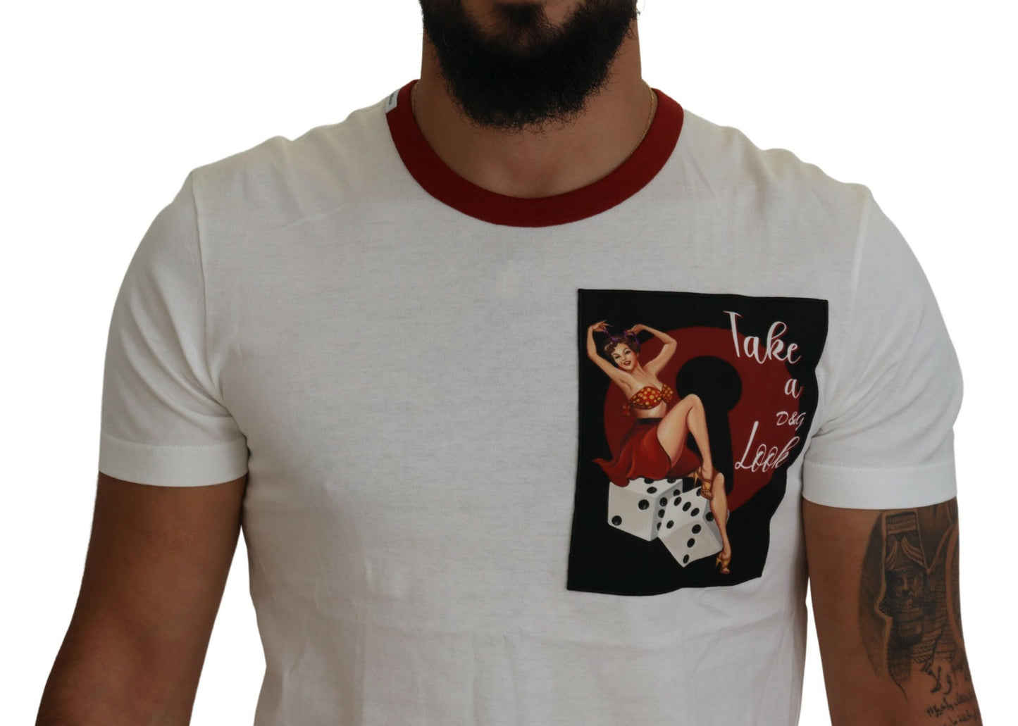 Dolce & Gabbana Camiseta Blanca de Algodón con Cuello Redondo y Estampado del Logo