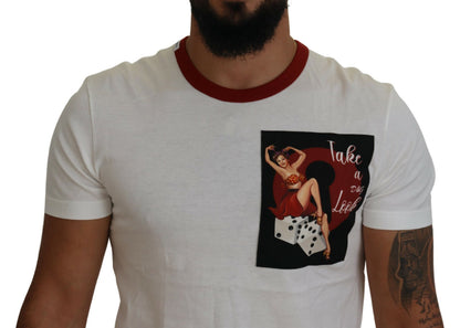 Dolce & Gabbana Camiseta Blanca de Algodón con Cuello Redondo y Estampado del Logo