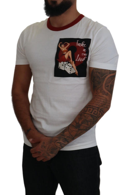 Dolce & Gabbana Camiseta Blanca de Algodón con Cuello Redondo y Estampado del Logo
