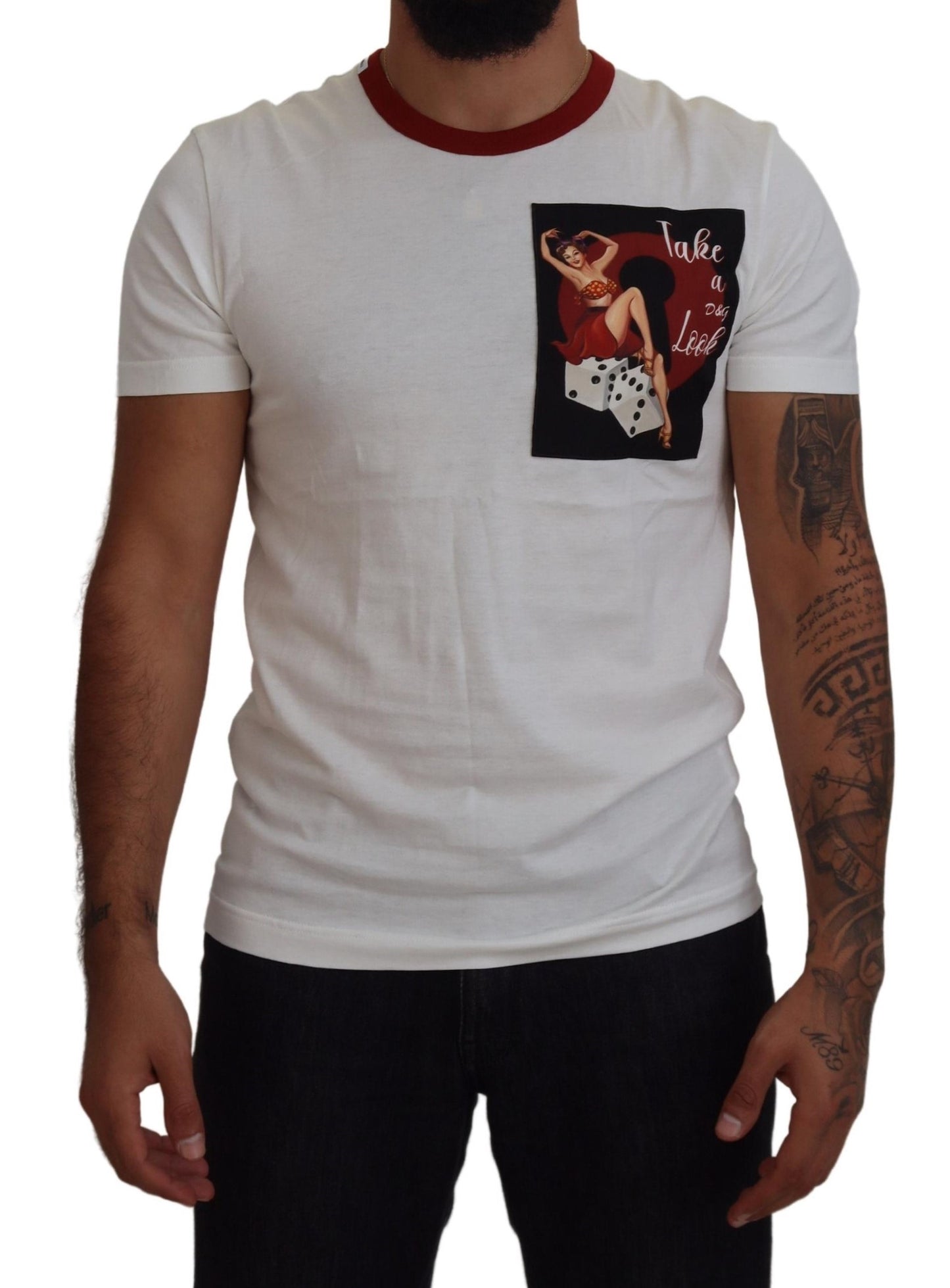 Dolce & Gabbana Camiseta Blanca de Algodón con Cuello Redondo y Estampado del Logo