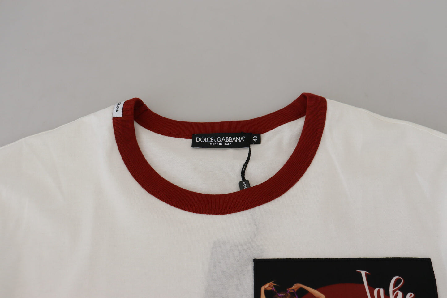 Dolce & Gabbana Camiseta Blanca de Algodón con Cuello Redondo y Estampado del Logo