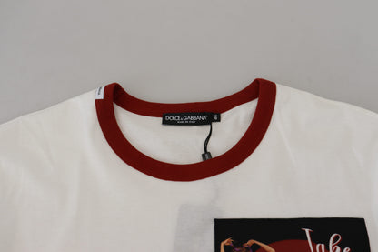 Dolce & Gabbana Camiseta Blanca de Algodón con Cuello Redondo y Estampado del Logo