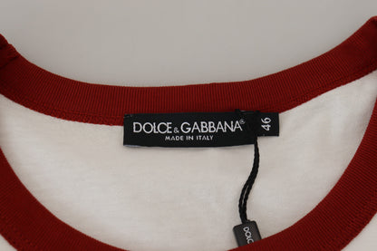 Dolce & Gabbana Camiseta Blanca de Algodón con Cuello Redondo y Estampado del Logo