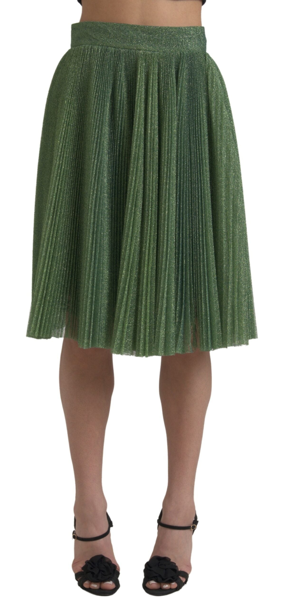 Falda plisada de talle alto con vuelo metalizada verde de Dolce & Gabbana