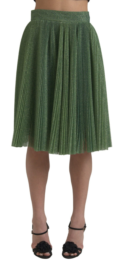 Falda plisada de talle alto con vuelo metalizada verde de Dolce & Gabbana