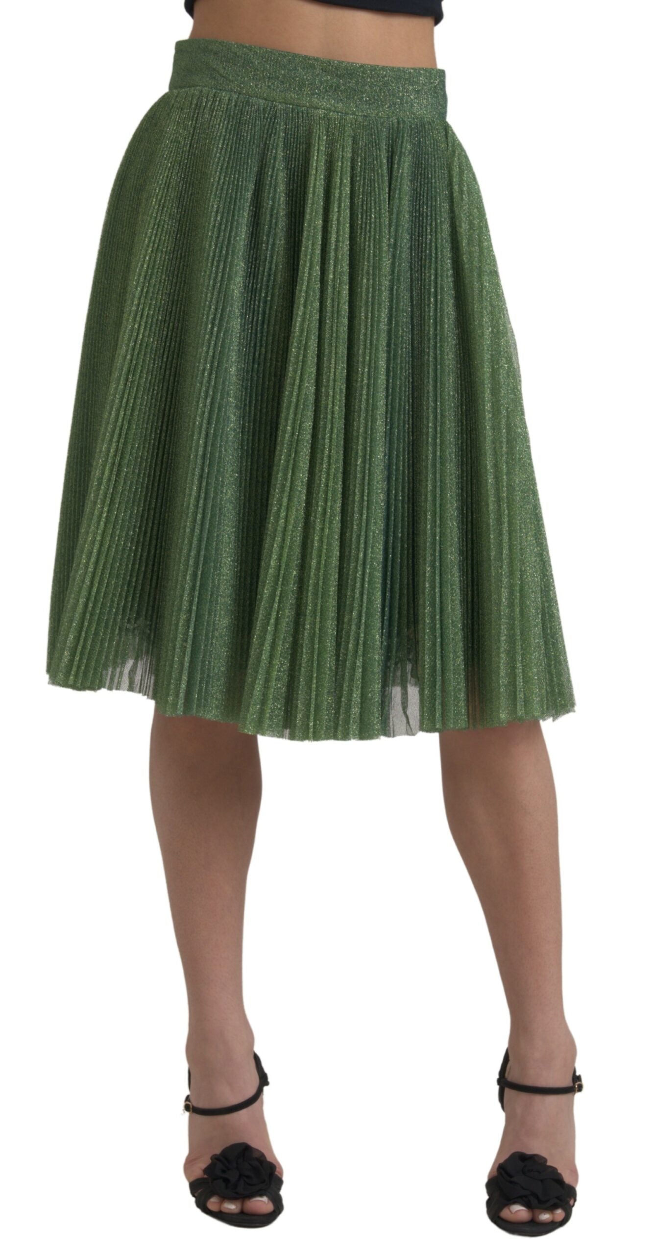 Falda plisada de talle alto con vuelo metalizada verde de Dolce & Gabbana