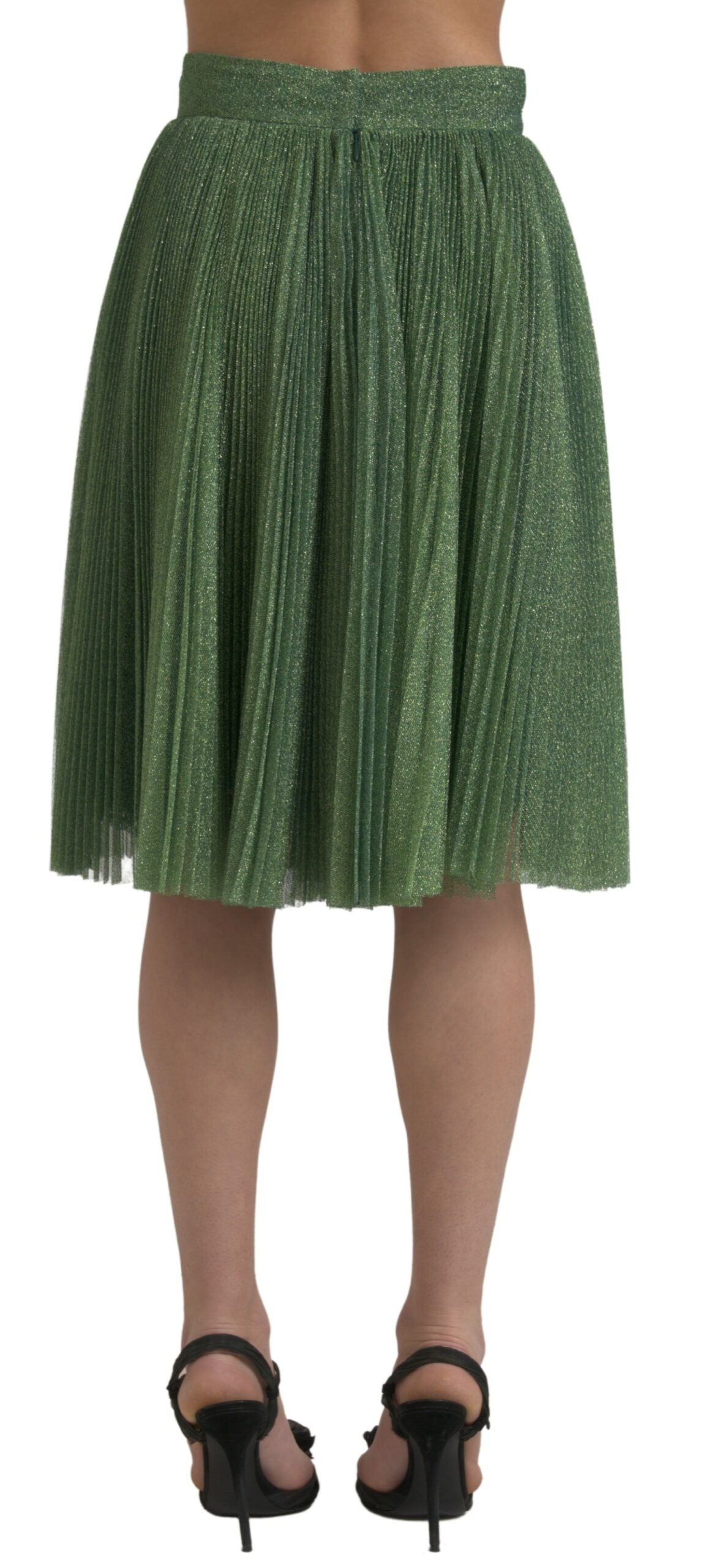 Falda plisada de talle alto con vuelo metalizada verde de Dolce & Gabbana