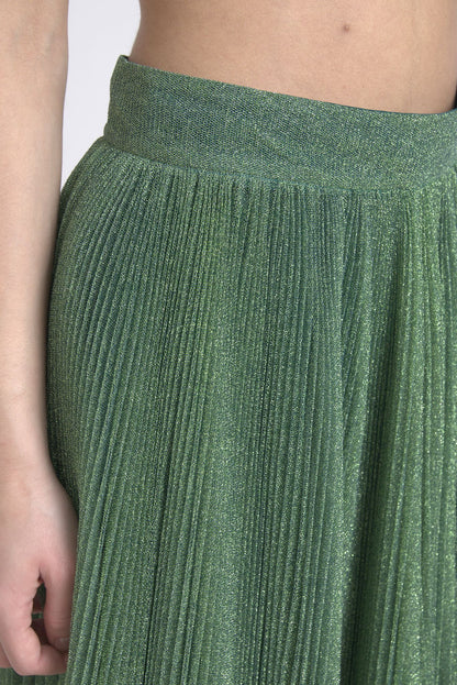 Falda plisada de talle alto con vuelo metalizada verde de Dolce & Gabbana