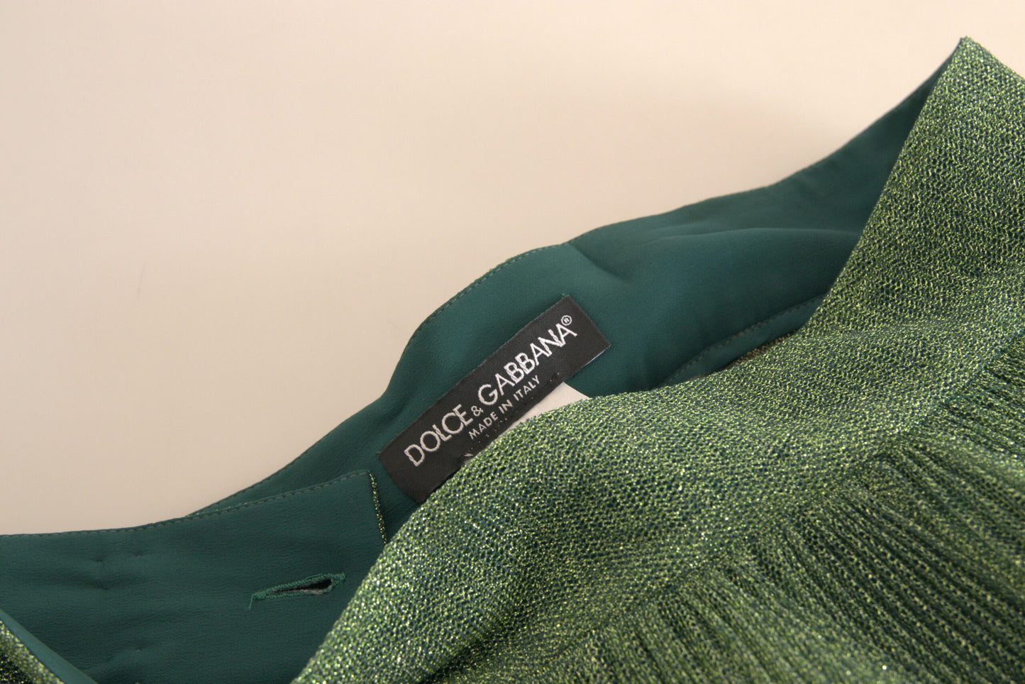 Falda plisada de talle alto con vuelo metalizada verde de Dolce & Gabbana