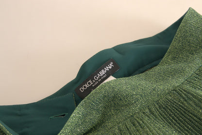 Falda plisada de talle alto con vuelo metalizada verde de Dolce & Gabbana