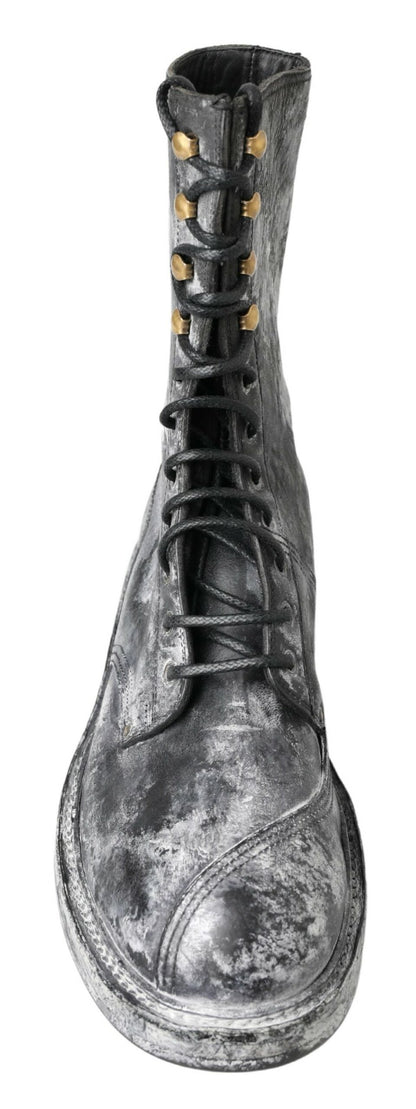 Botas de caña media de cuero negras y grises Dolce & Gabbana