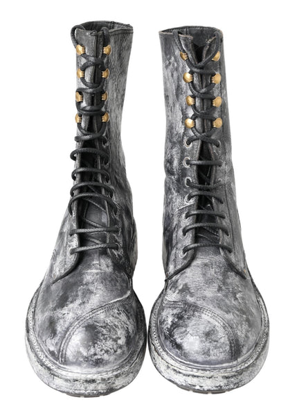 Botas de caña media de cuero negras y grises Dolce & Gabbana