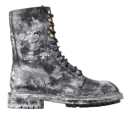 Botas de caña media de cuero negras y grises Dolce & Gabbana