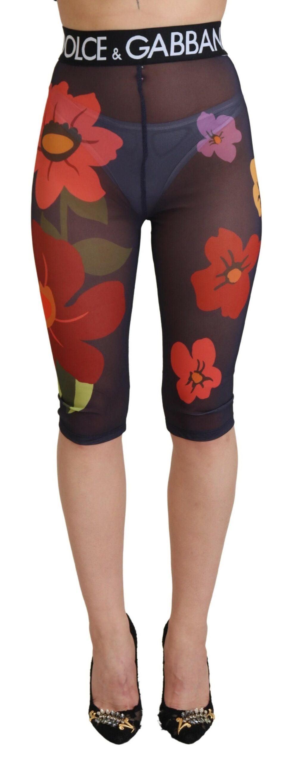Pantalones ajustados con cintura elástica y estampado floral negros de Dolce & Gabbana