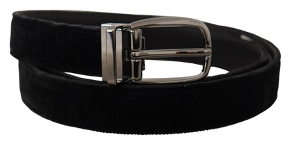 Cinturón de metal con logotipo clásico grabado de terciopelo negro Dolce & Gabbana