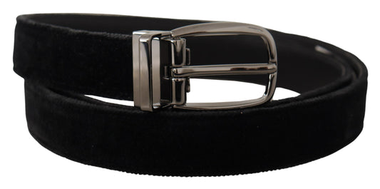 Cinturón de metal con logotipo clásico grabado de terciopelo negro Dolce & Gabbana