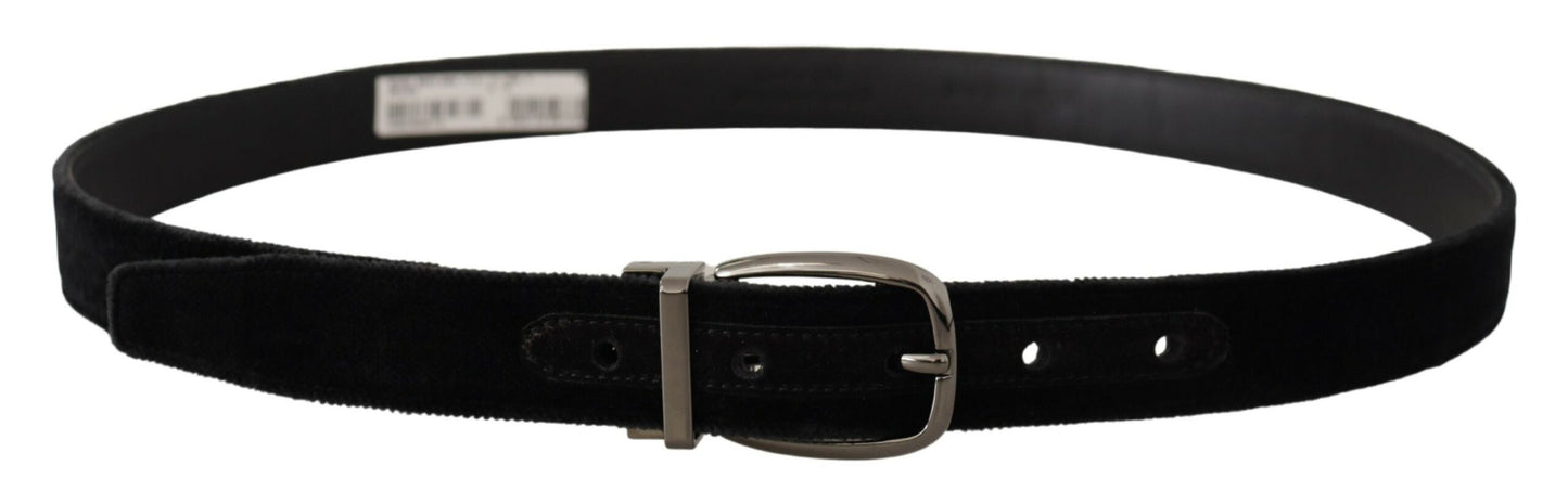 Cinturón de metal con logotipo clásico grabado de terciopelo negro Dolce & Gabbana