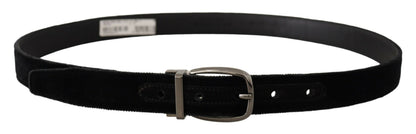 Cinturón de metal con logotipo clásico grabado de terciopelo negro Dolce & Gabbana