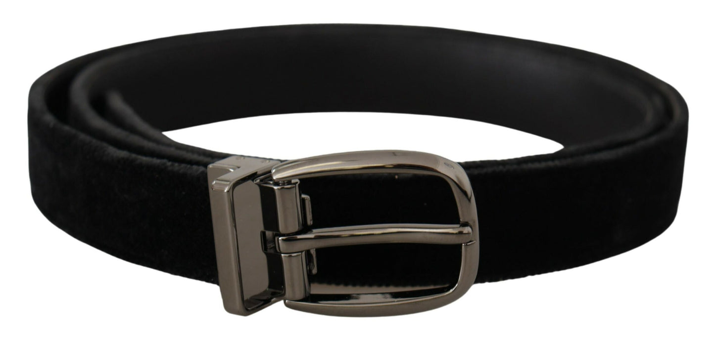 Cinturón de metal con logotipo clásico grabado de terciopelo negro Dolce & Gabbana
